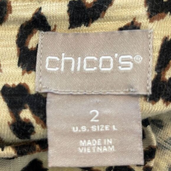 Chico's Womens Tan Black Animal Print 3/4 Sleeve Cotton Blend Top Size 2 NWOT - Picture 7 of 7